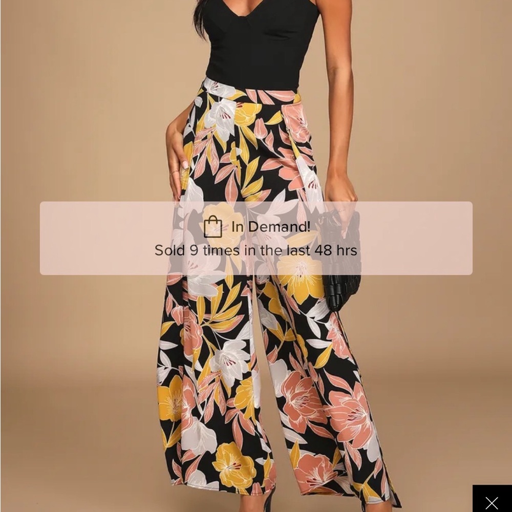 Lulu's Black Floral Wide-Leg -never worn